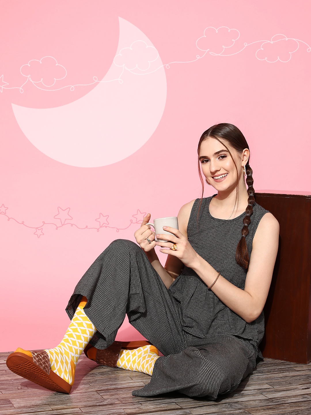 

HERE&NOW Women Black & White Checked Pyjama Set