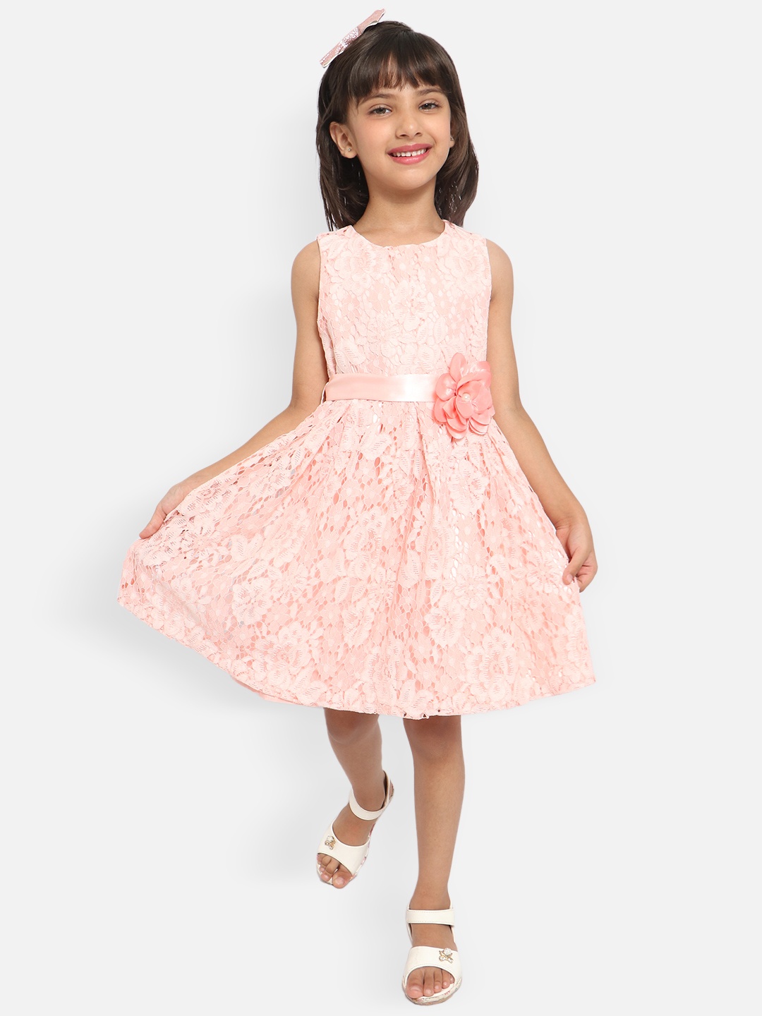 

Nauti Nati Girls Peach-Coloured Lace Dress