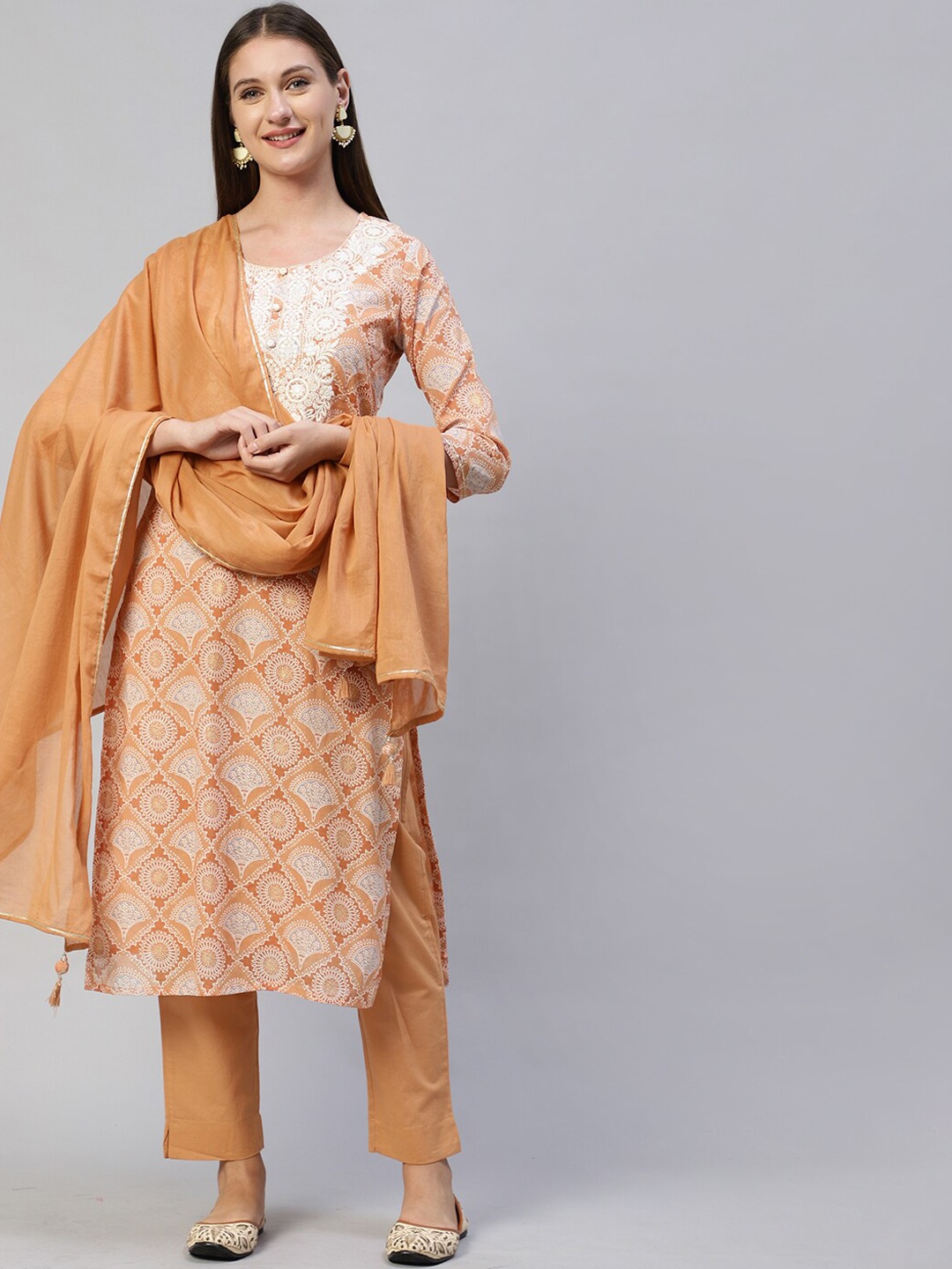 

FASHOR Women Tan Ethnic Motifs Printed Kurta Set