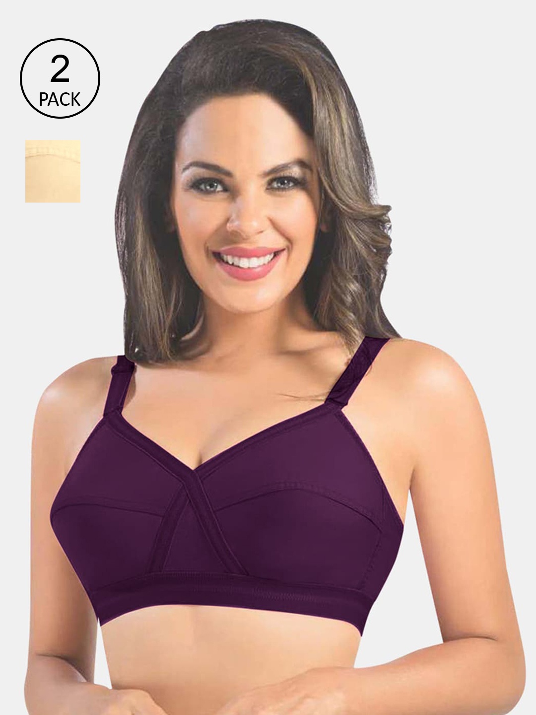 

Sonari Nude-Coloured & Purple Pack of 2 Non Padded Non Wired All Day Comfort Bra Combo