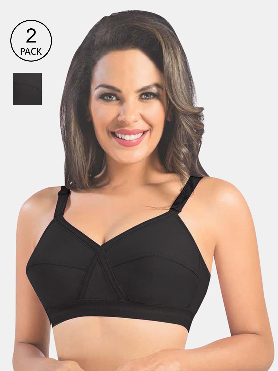 

Sonari Black Pack of 2 Solid Non Paded Non Wired All Day Comfort Full Coverage Bra