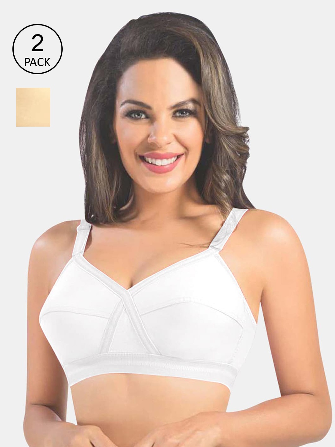 

Sonari White & Nude-Coloured Solid Non-Wired Non Padded Everyday Bra