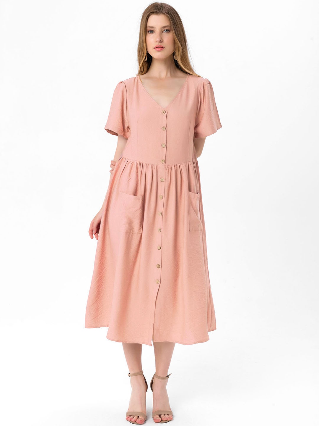 

bebe PLUS Dusty Pink A-Line Midi Dress, Rose