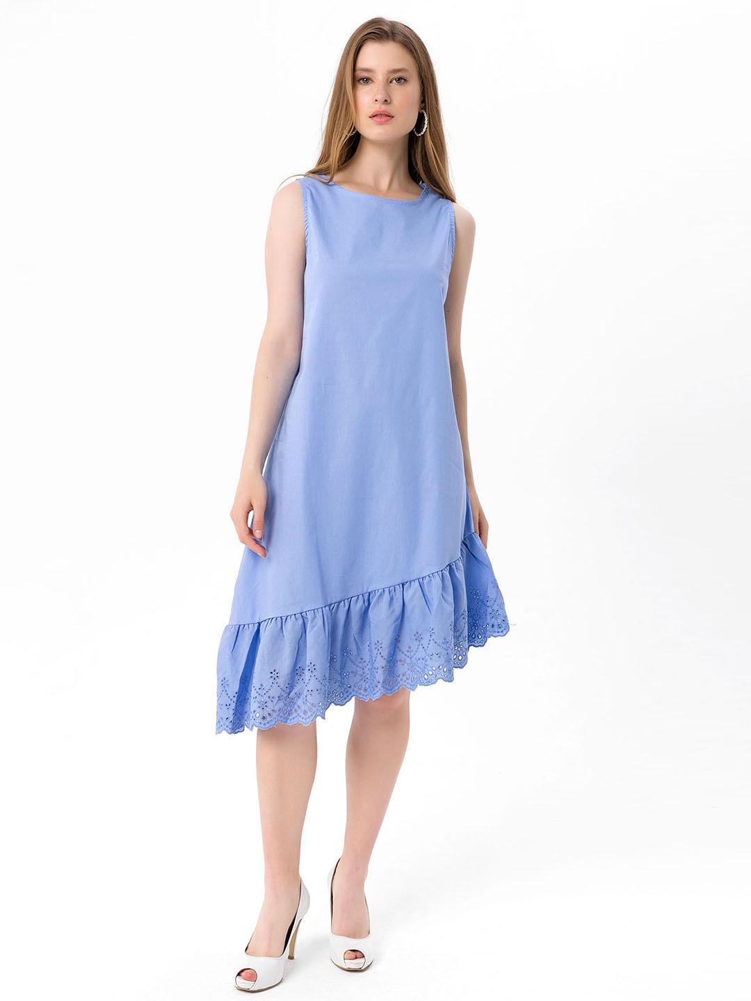 

bebe PLUS Women Blue Pure Cotton A-Line Midi Dress