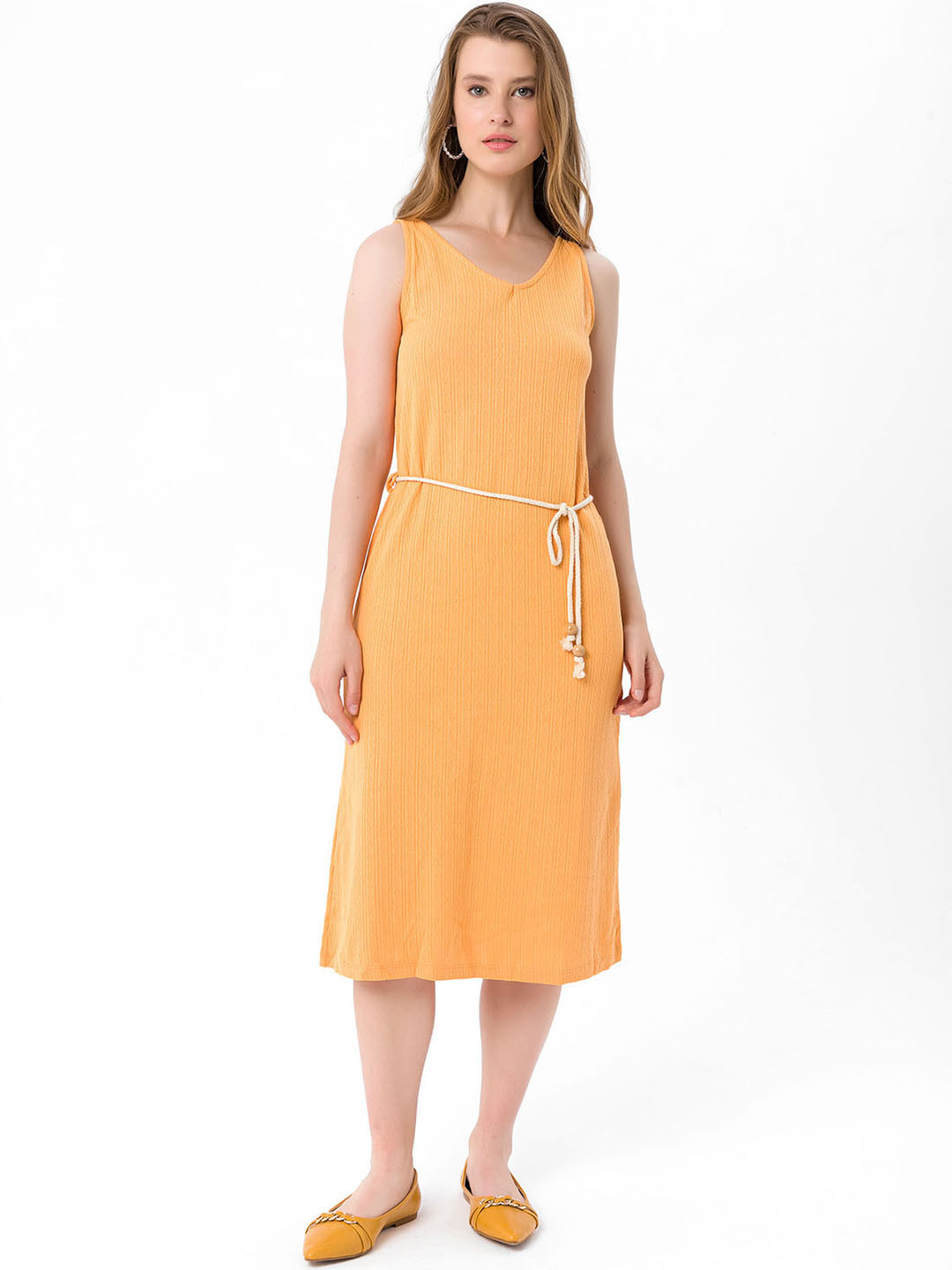 

bebe PLUS Women Orange Pure Cotton A-Line Midi Dress