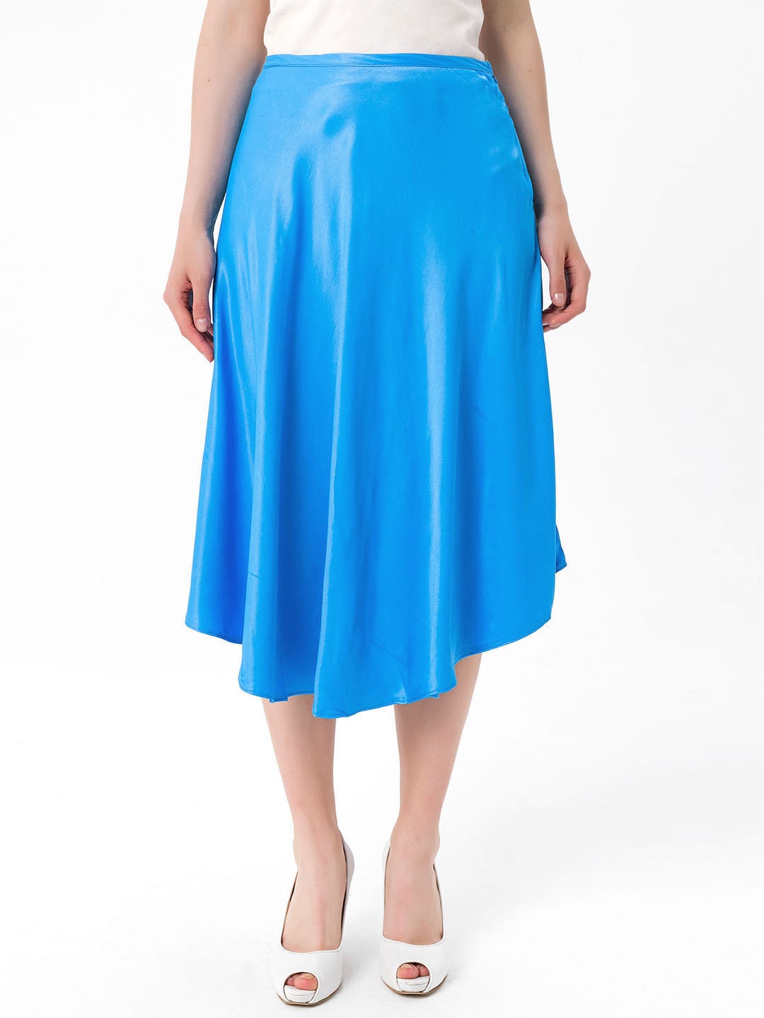 

bebe PLUS Blue Solid Casual Flared Midi Skirt