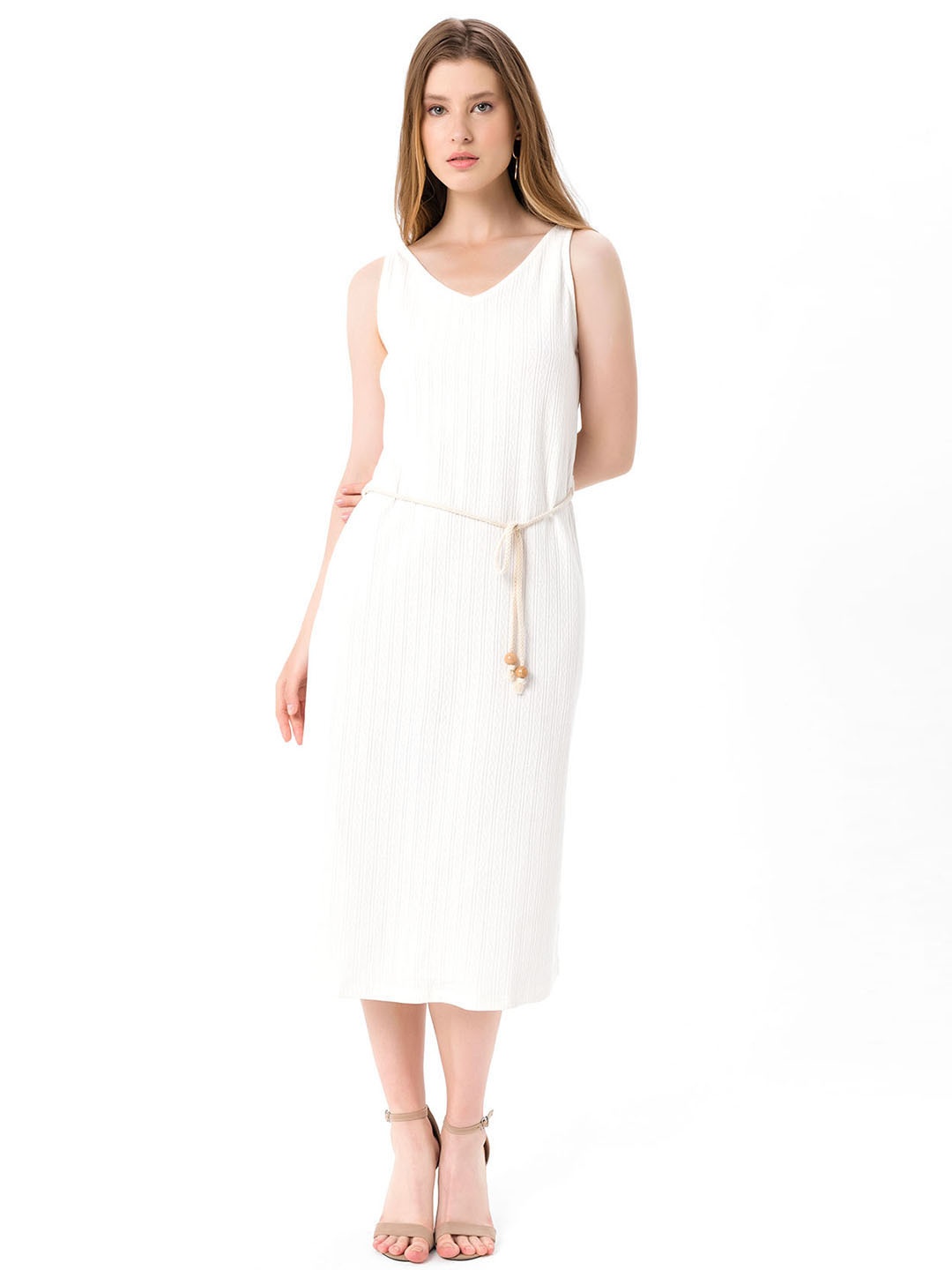 

bebe PLUS White Cotton A-Line Midi Dress