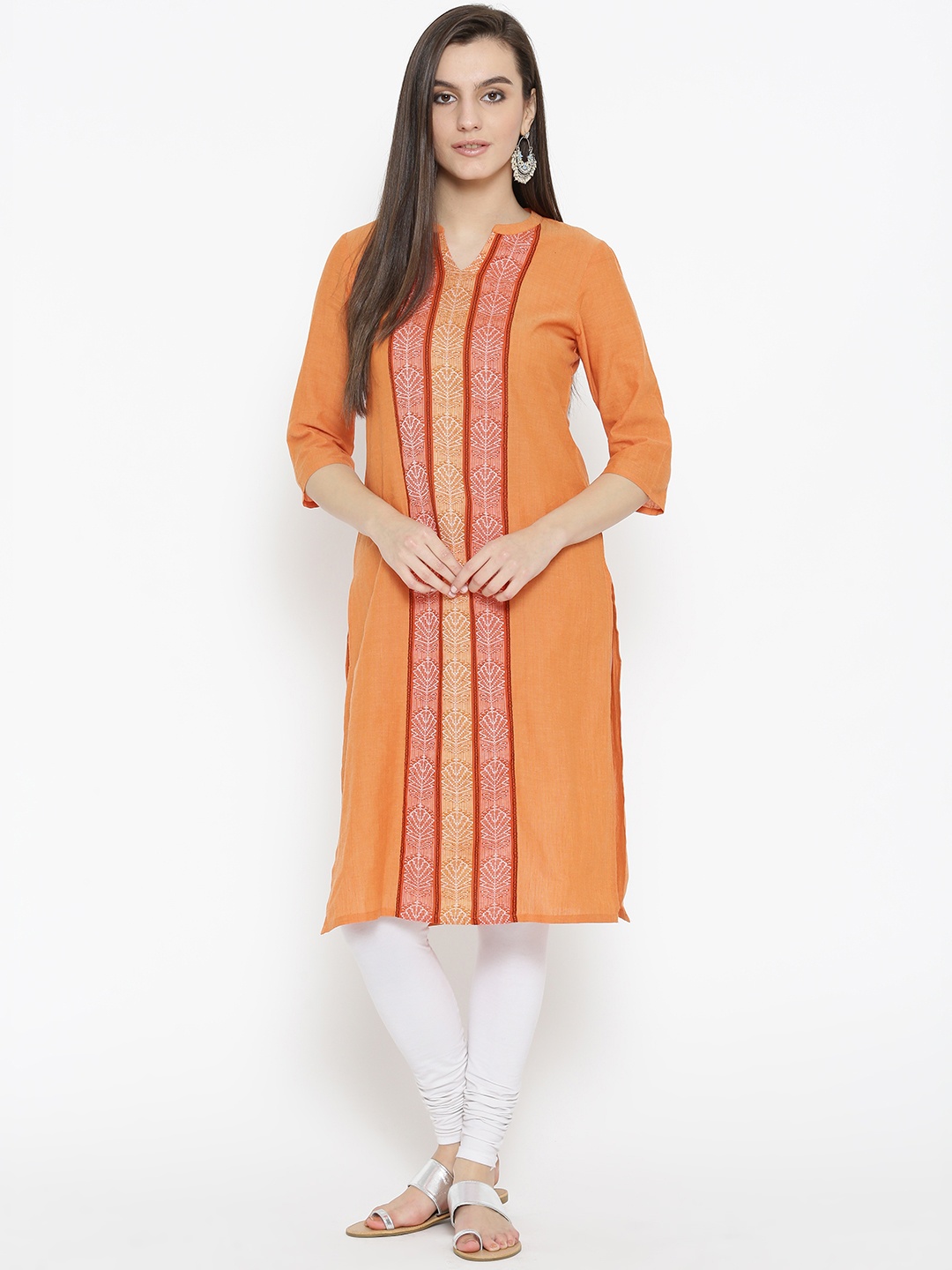 

AURELIA Women Orange Woven Design Straight Kurta