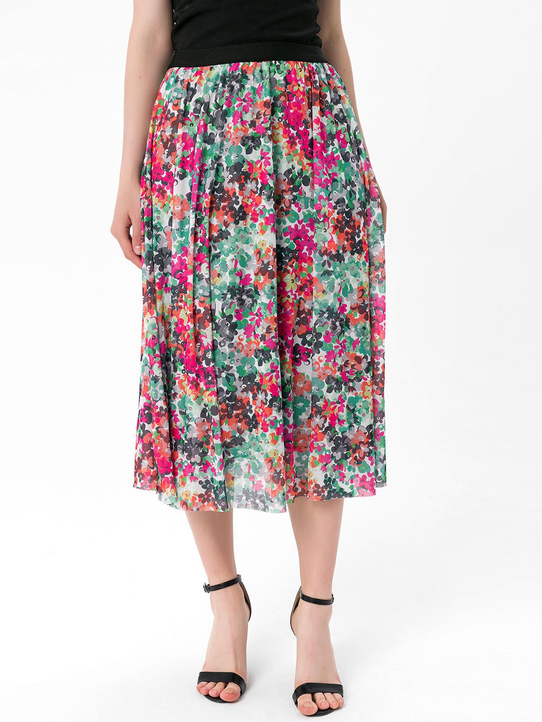 

bebe PLUS Blue & Pink Floral Print Casual A-Line Skirt