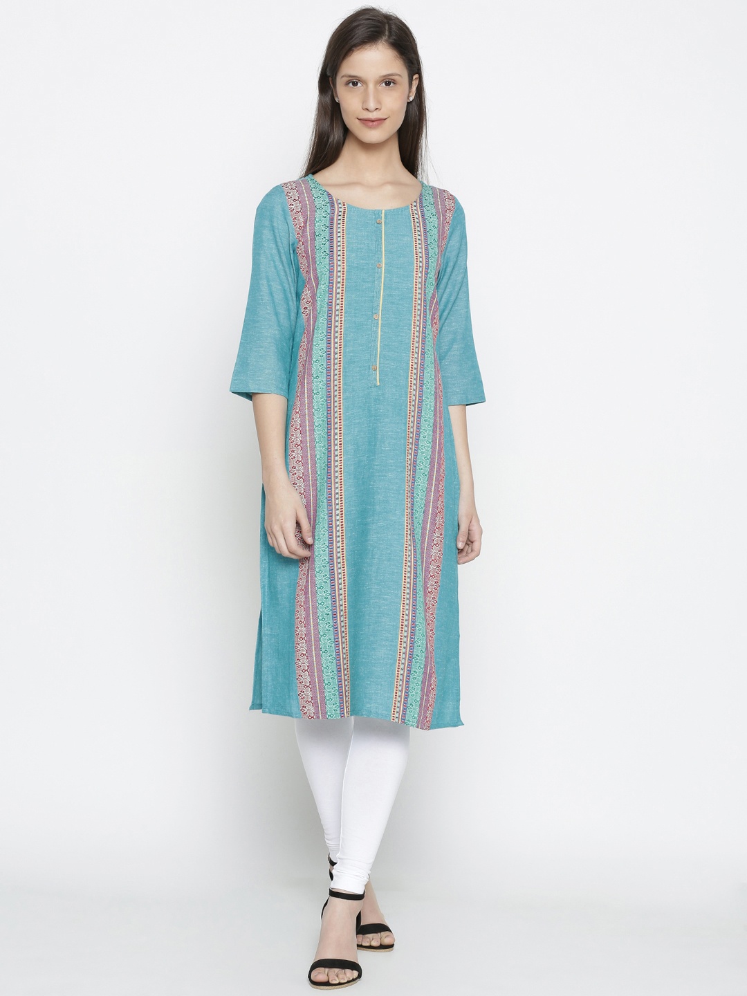 

AURELIA Women Blue Woven Design Straight Kurta
