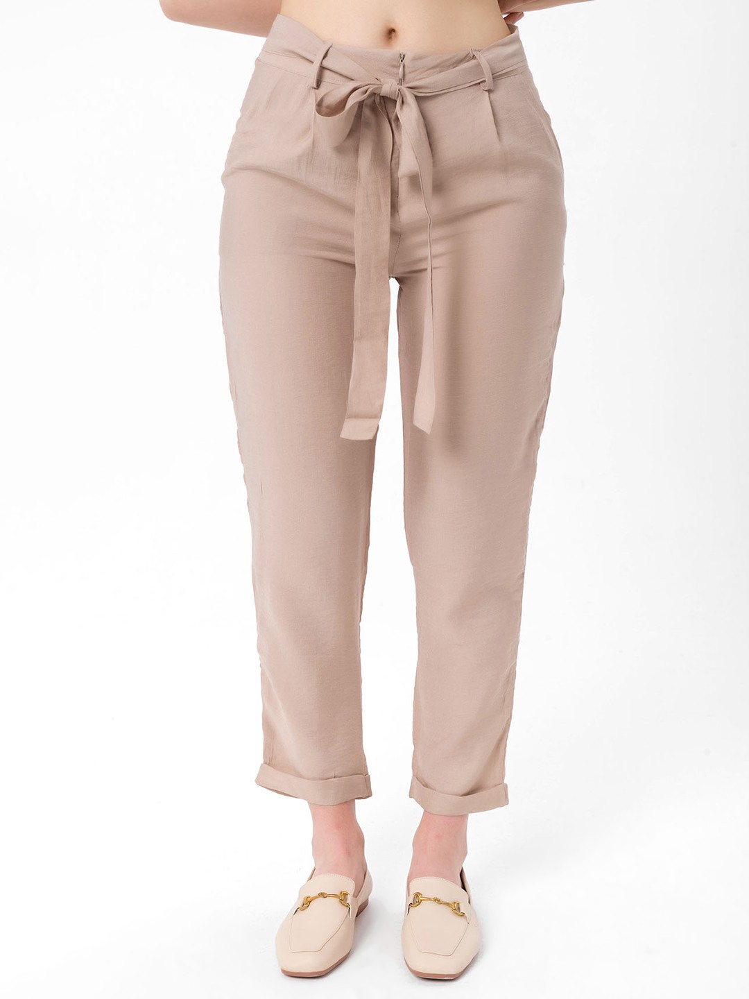 

bebe PLUS Women Beige Solid Trousers
