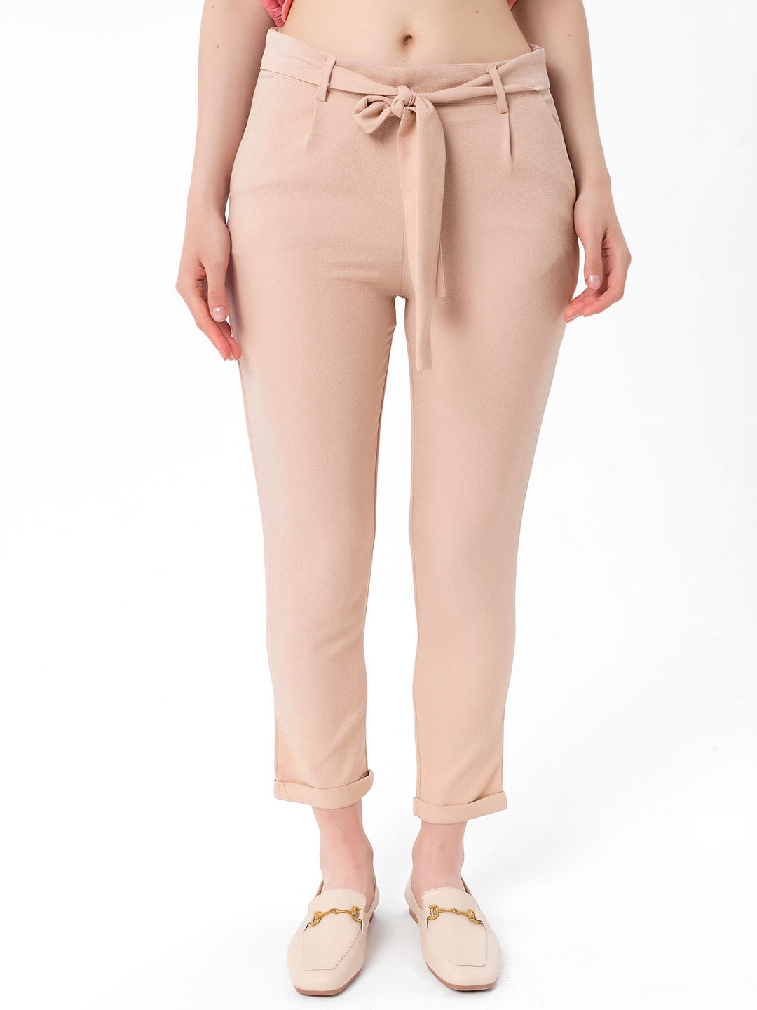 

bebe PLUS Women Dusty Pink Solid Textured Mid-Rise Knitted Trousers