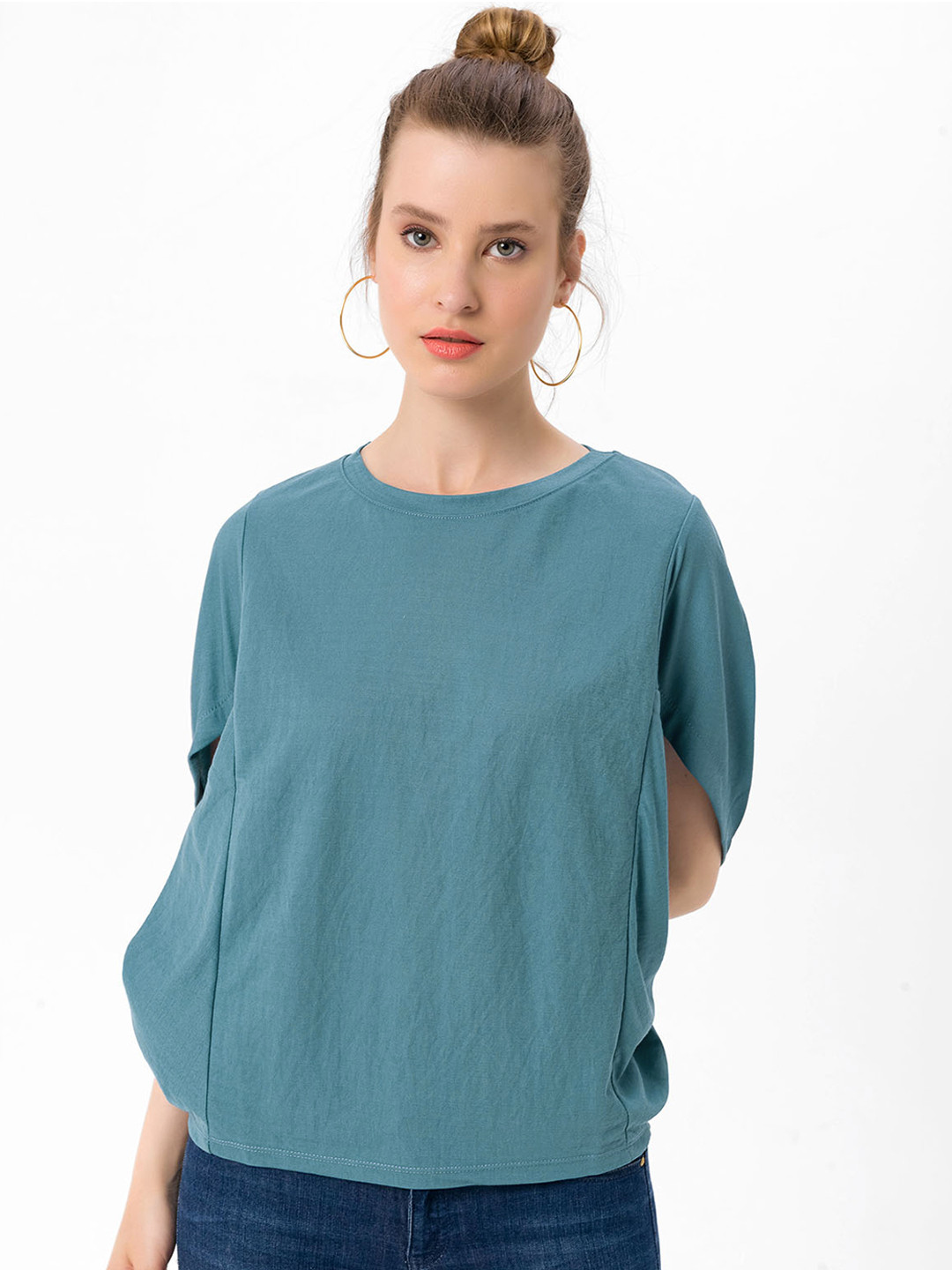 

bebe PLUS Blue Solid Dolman Sleeves Top