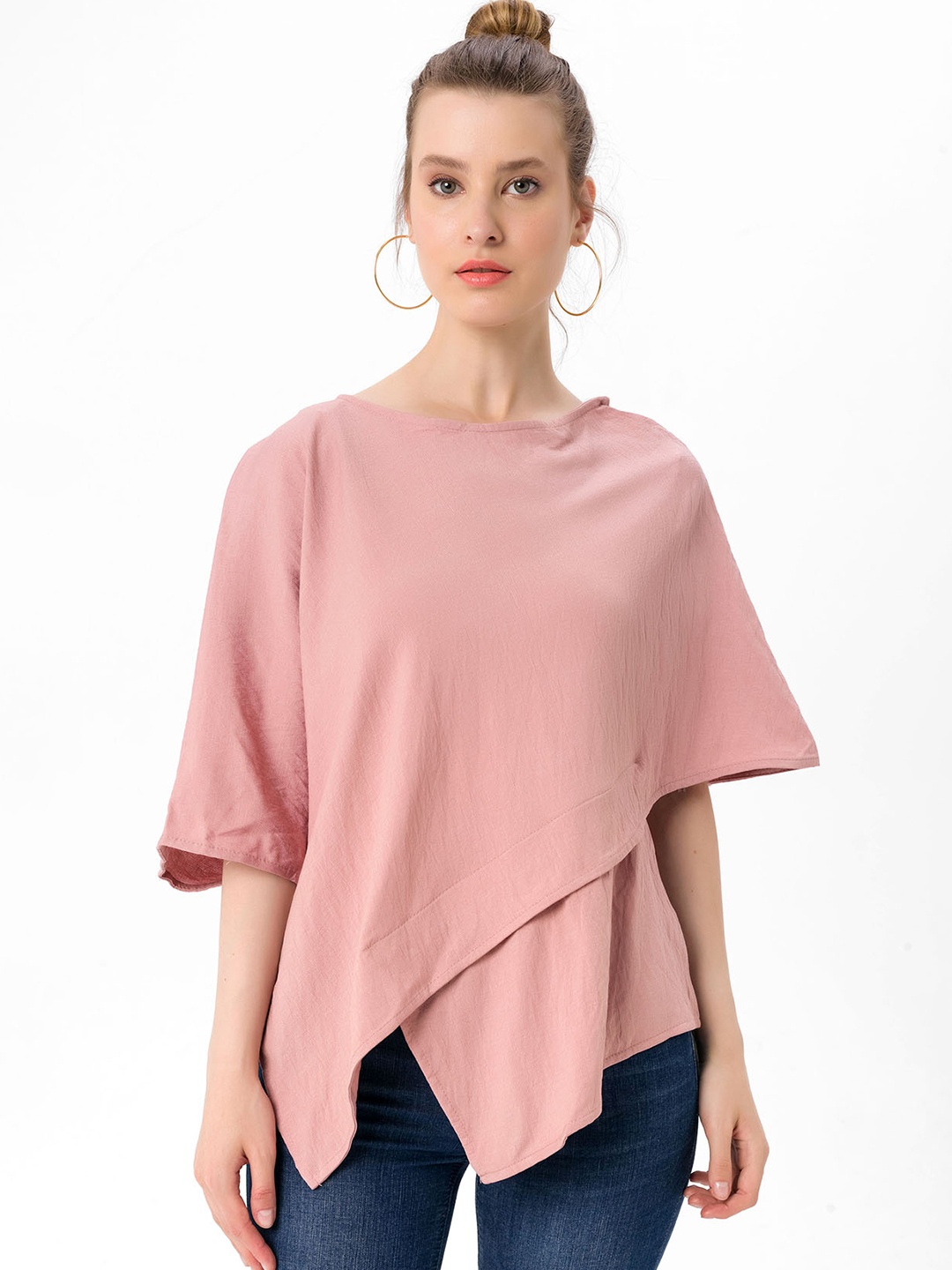 

bebe PLUS Pink Solid Layered Kaftan Top