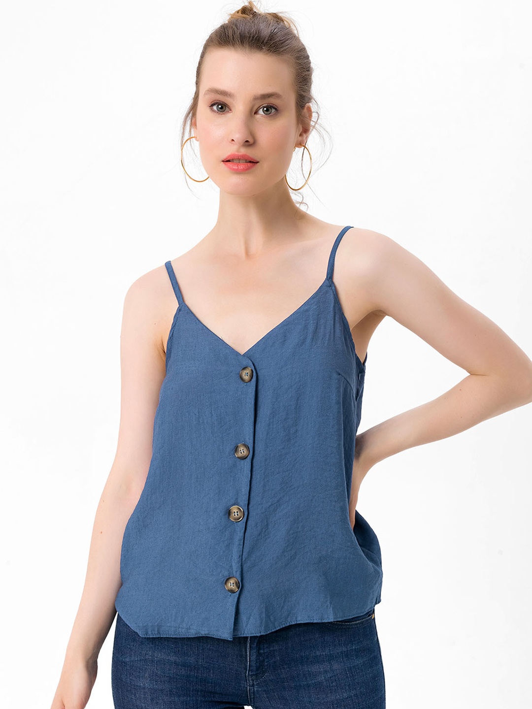 

bebe PLUS Blue Solid A-Line Top
