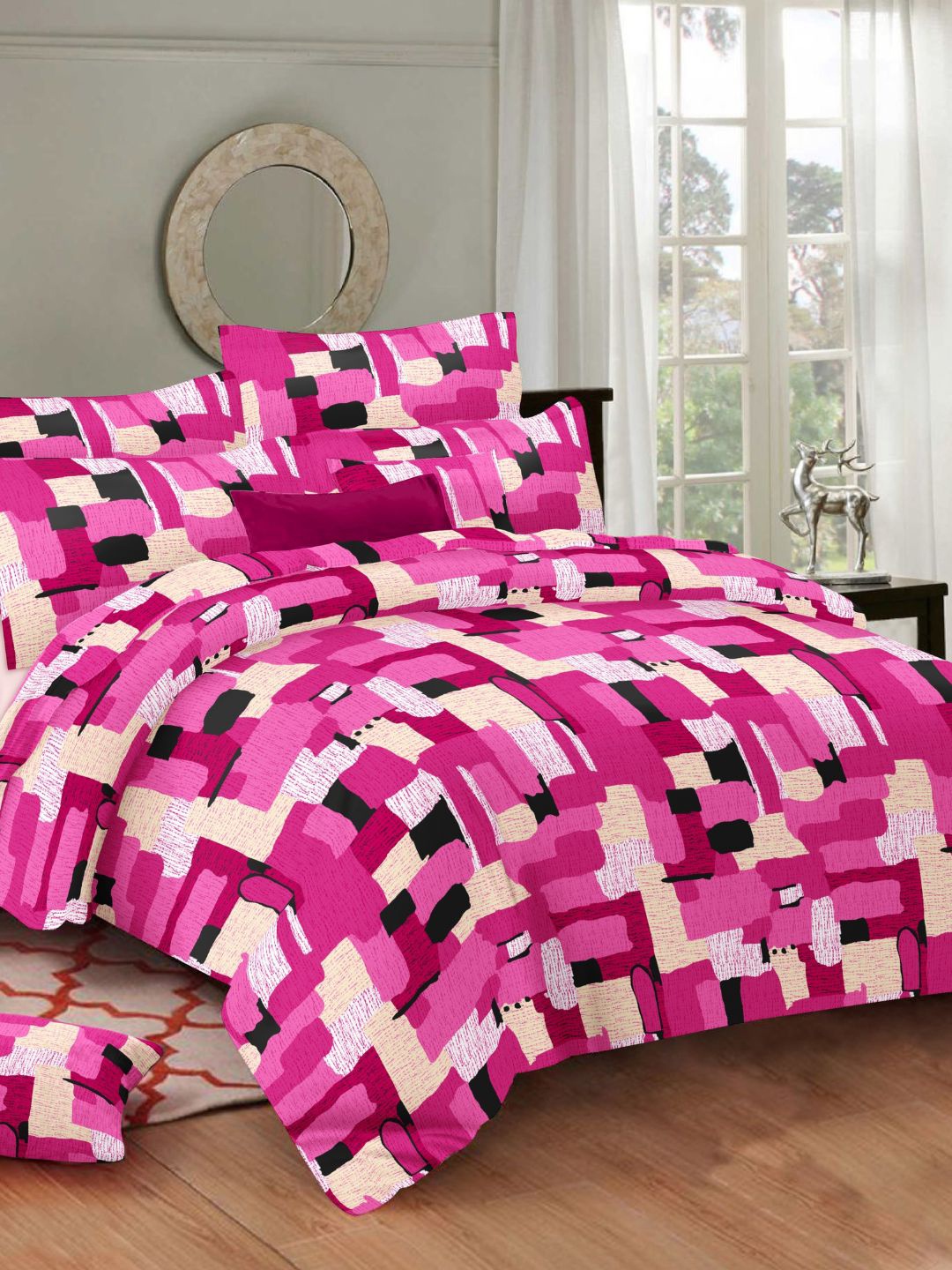 

Sleeping Owls- because your sleep matters Pink & White 144 TC Queen Bedsheet