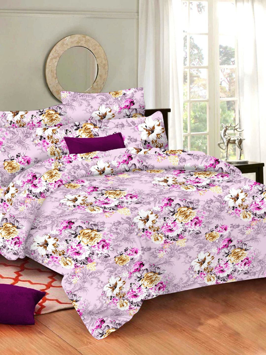 

Sleeping Owls- because your sleep matters Lavender Floral 144 TC Queen Bedsheet