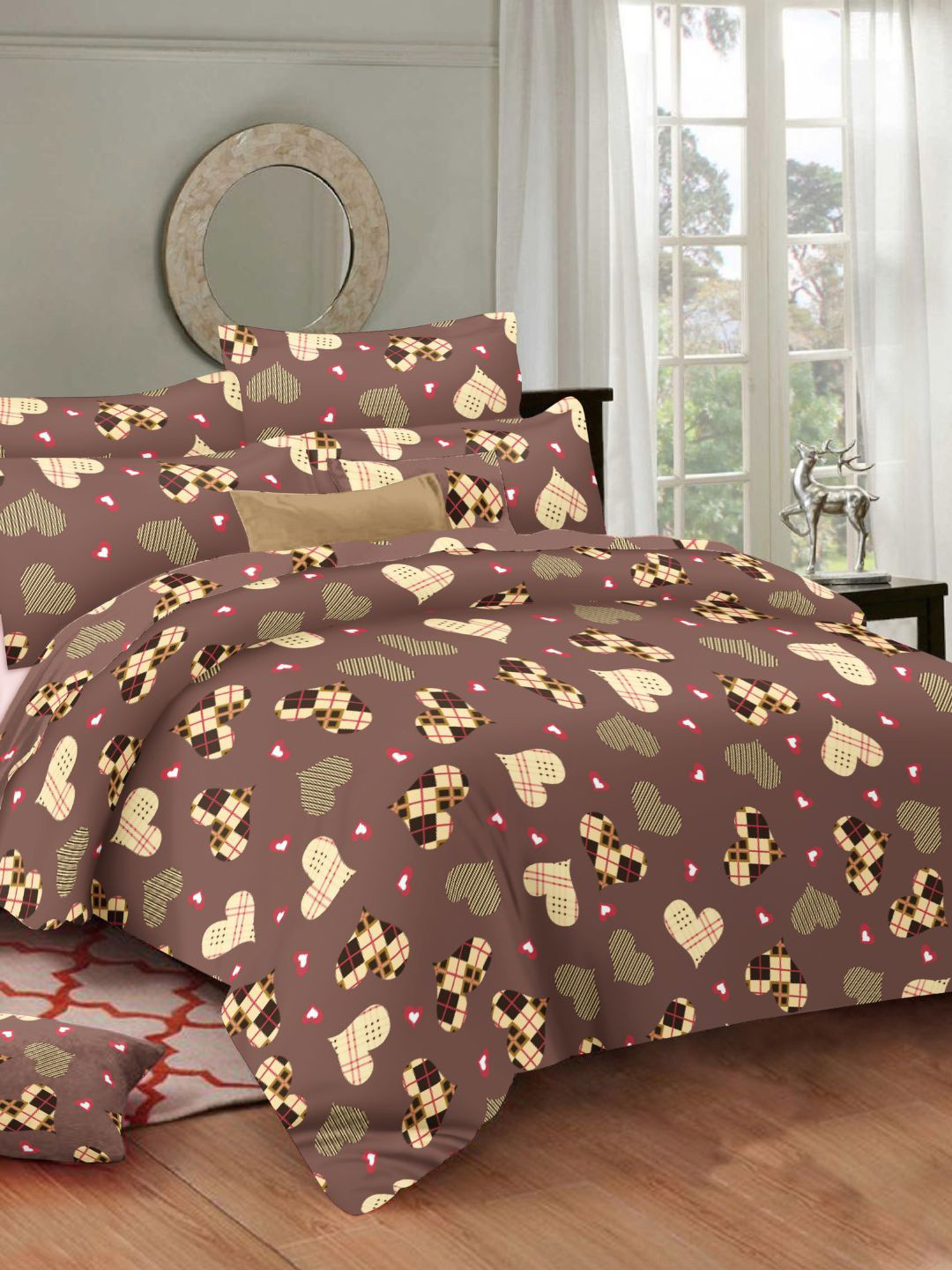 

Sleeping Owls- because your sleep matters Brown 144 TC Cotton Queen Bedsheet with 2 Covers