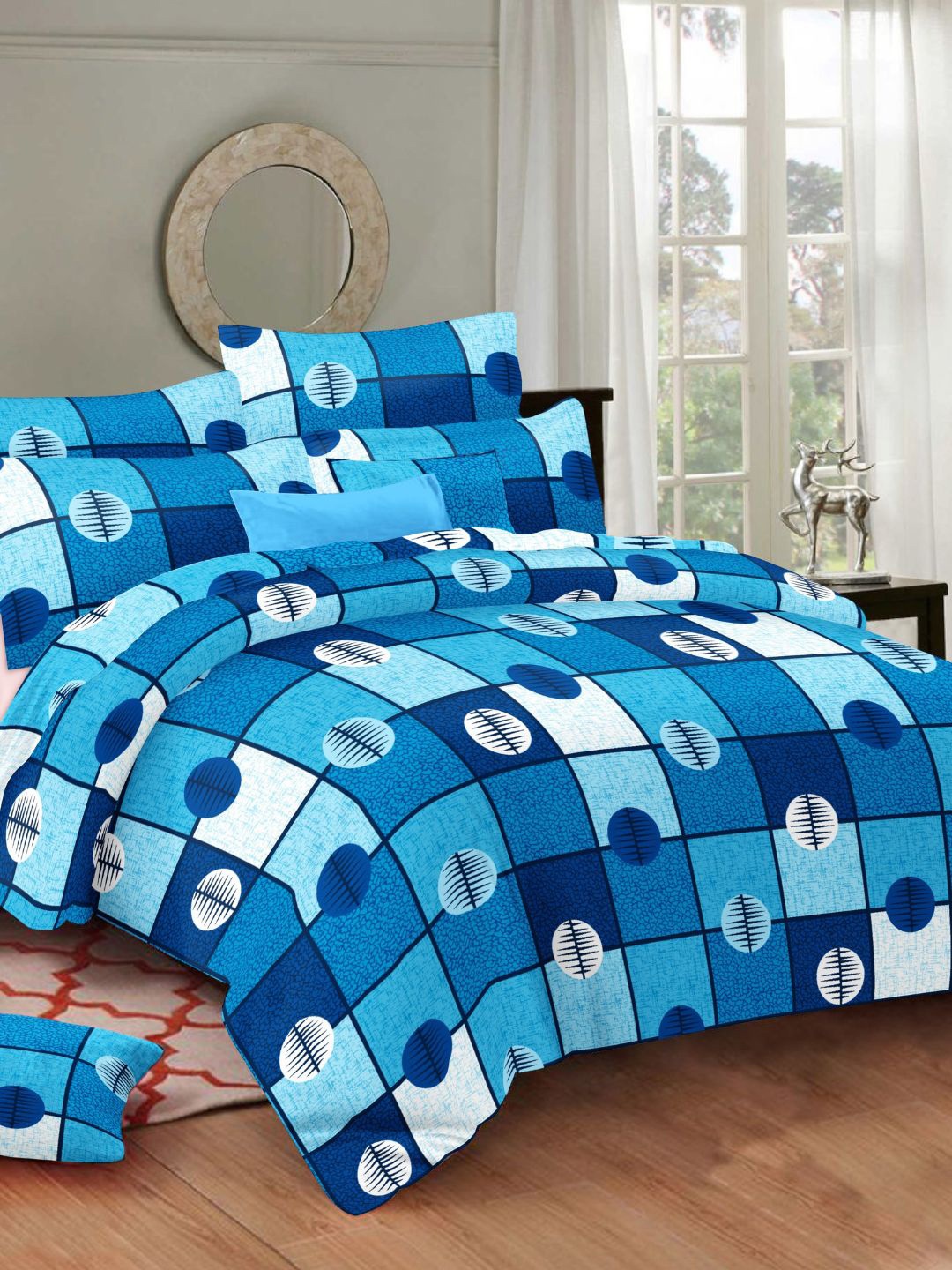 

Sleeping Owls- because your sleep matters Blue &White 144 TC Queen Bedsheet 2 Pillow Cover
