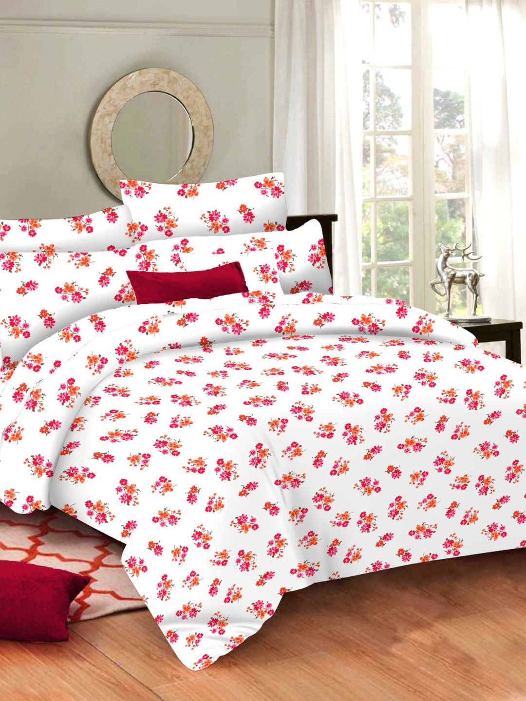 

Sleeping Owls- because your sleep matters White144 TC Queen Bedsheet with 2 Pillow Covers, Red