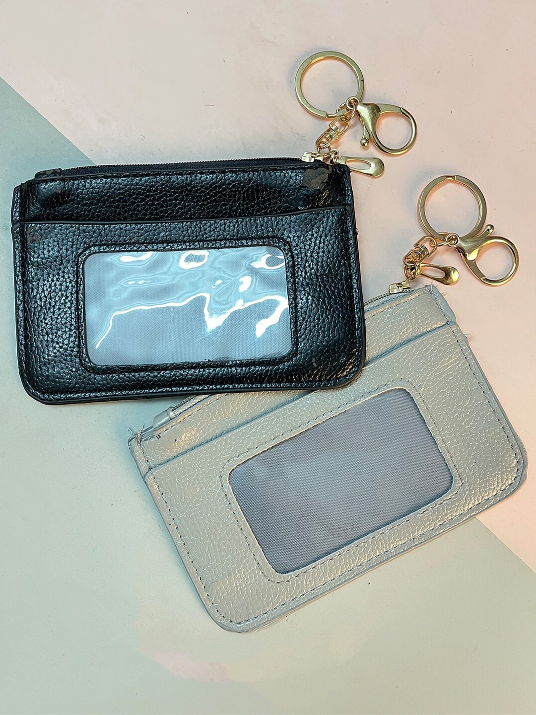 

Ayesha Women Black & Grey Card Holder with Key Ring & Hook Set of 2, Multi