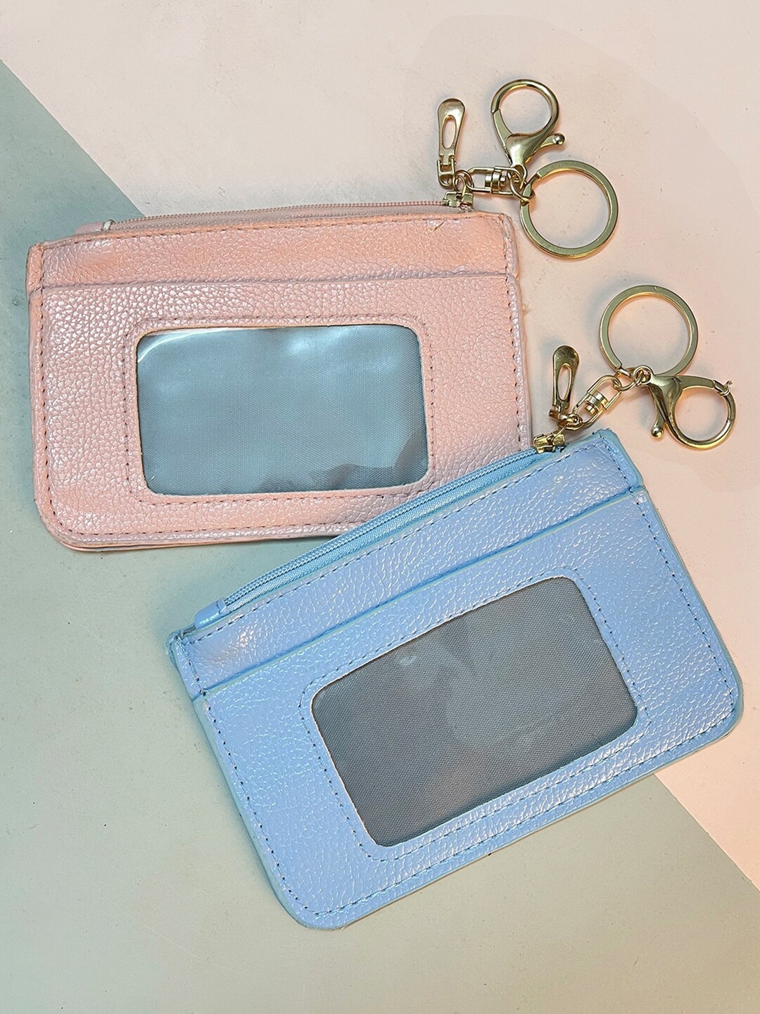 

Ayesha Women Set Of 2 Pink & Blue Mini Wallets With Key Ring & Hook