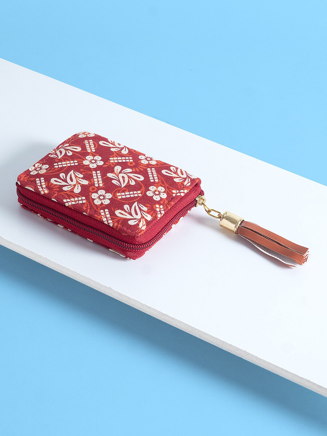 

Golden Peacock Women Red & Off White Floral Zip Detail Zip Around Wallet