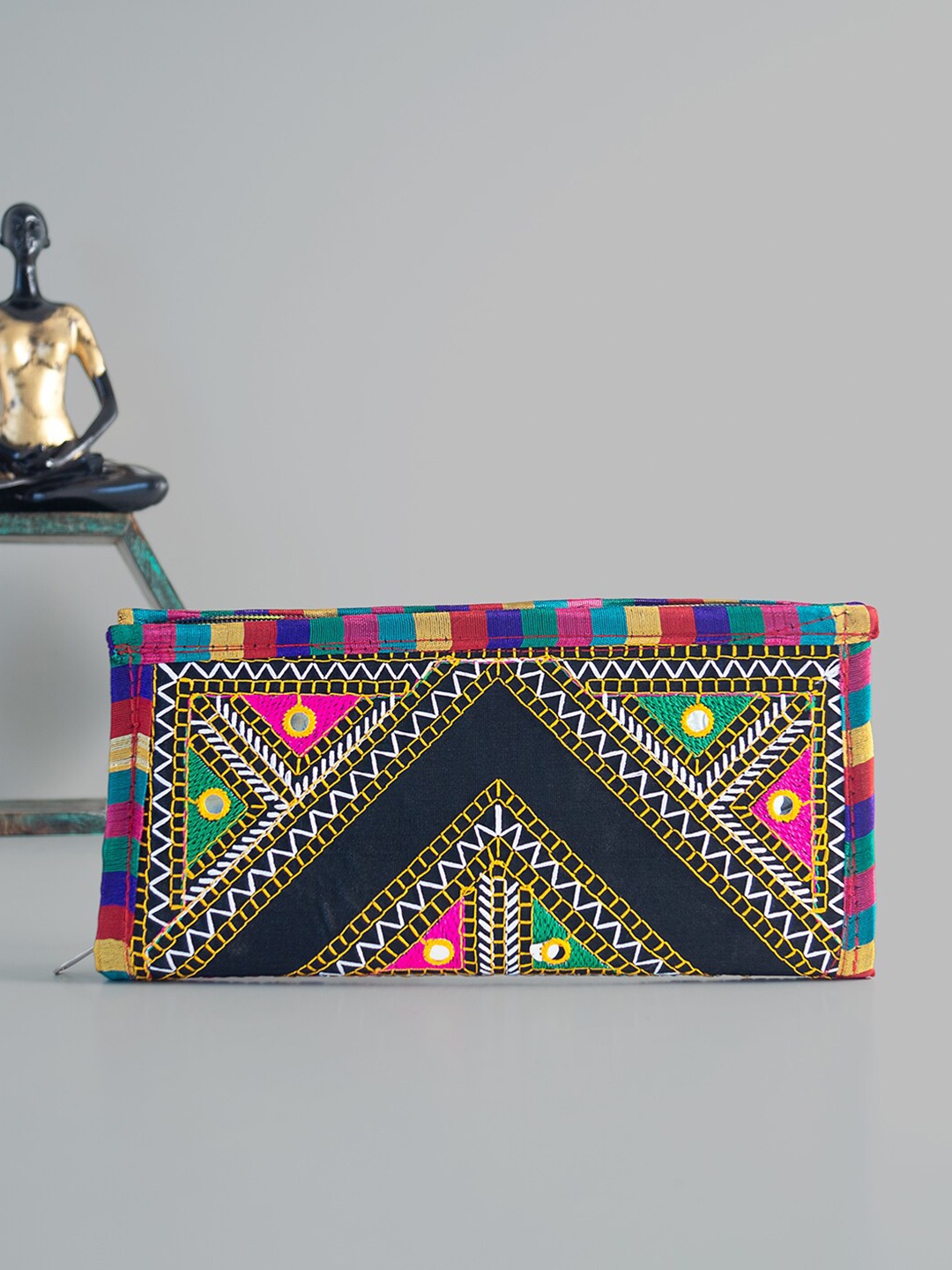 

Golden Peacock Women Black & Green Ethnic Motifs Zip Detail Zip Around Wallet