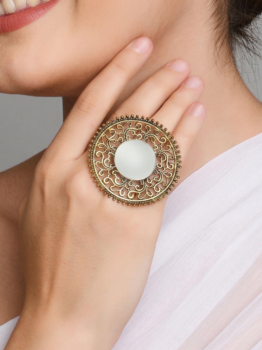 

Fida Women Gold-Plated Stone Studded Finger Ring
