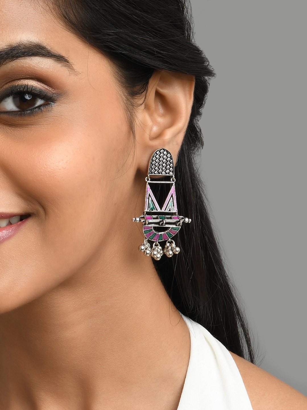 

Fida Silver-Toned Geometric Drop Earrings