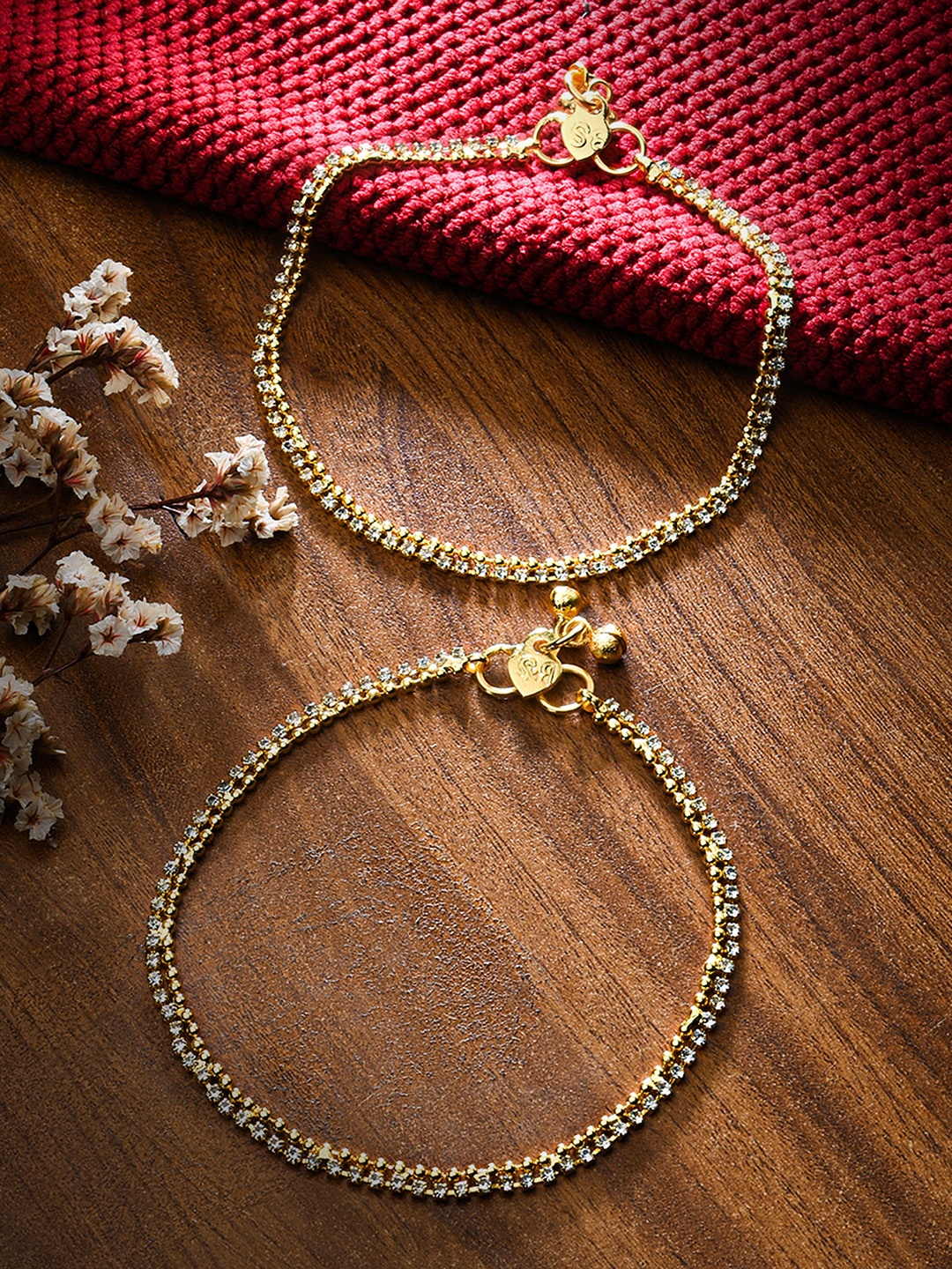 

Fida Women Gold Plated Kundan Beaded Anklets
