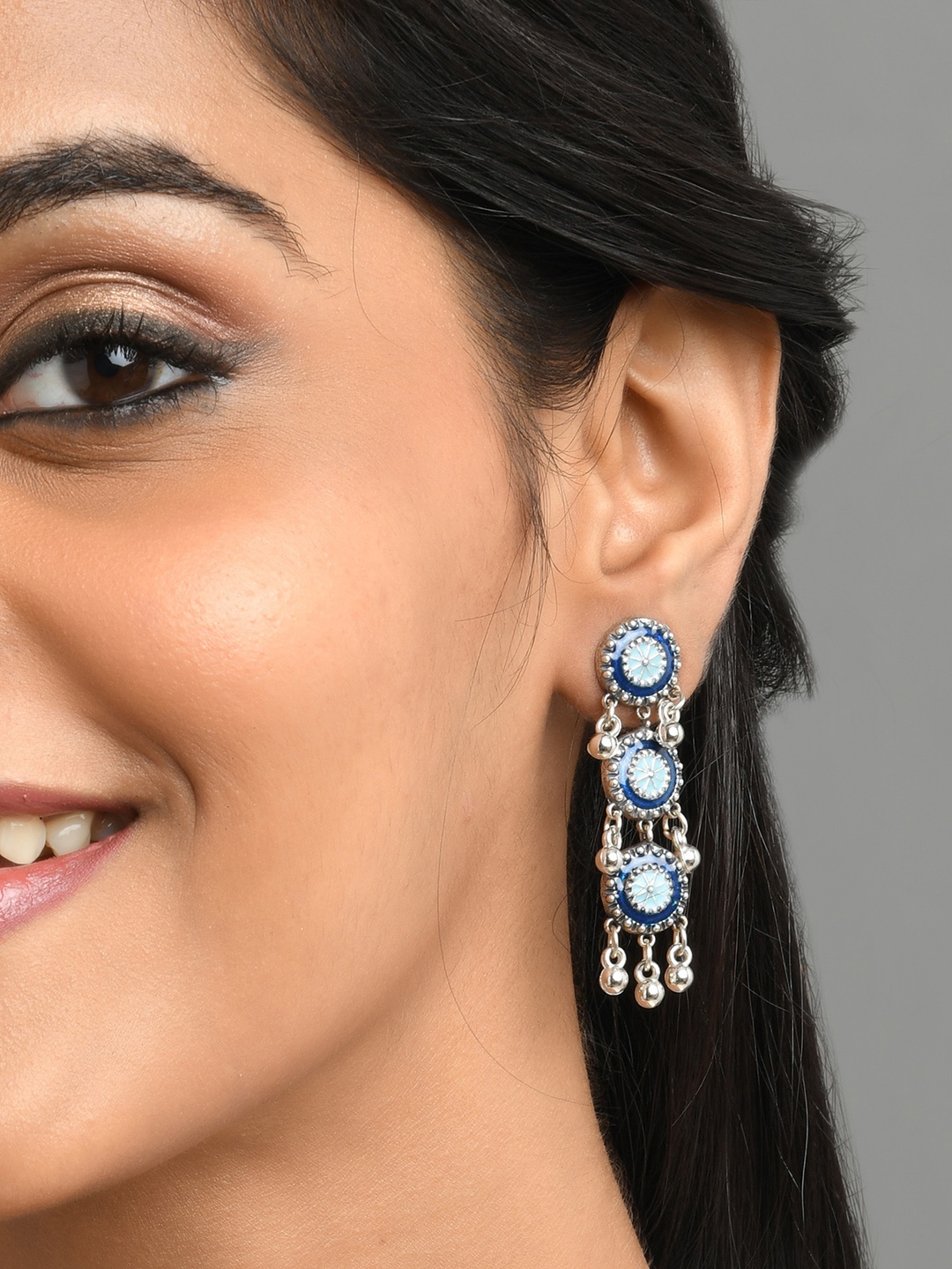 

Fida Silver-Toned Circular Drop Earrings