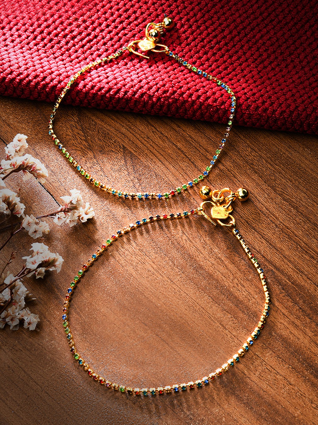 

Fida Gold-Plated Women Green & Blue colored Kundan Studded Anklets