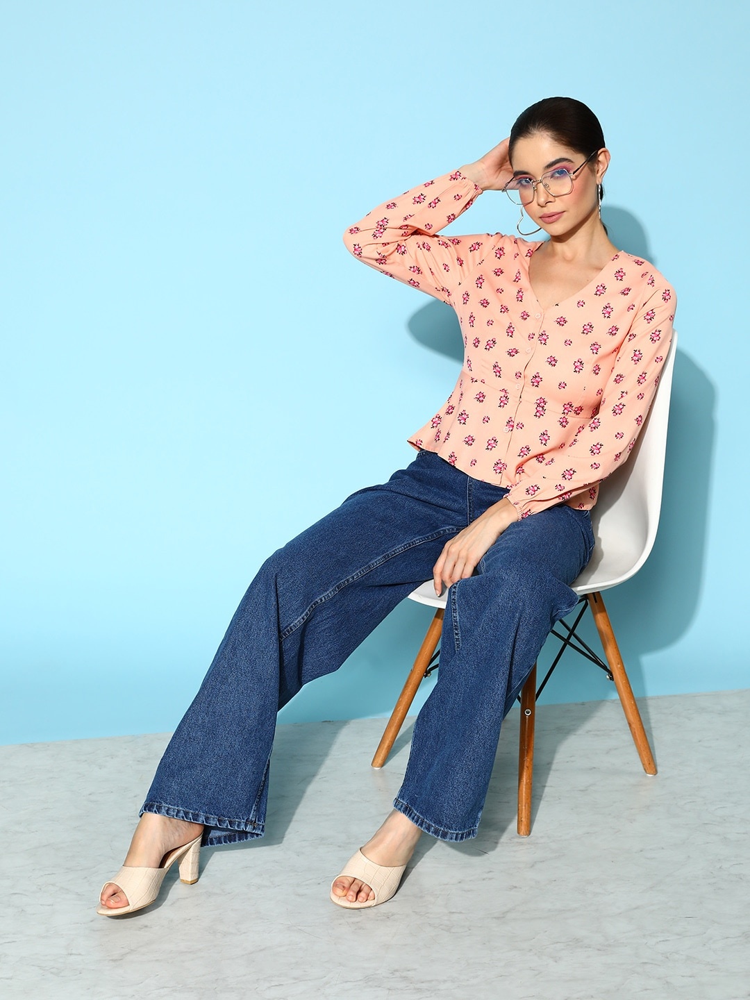 

her by invictus V-Neck Floral Print Top, Peach