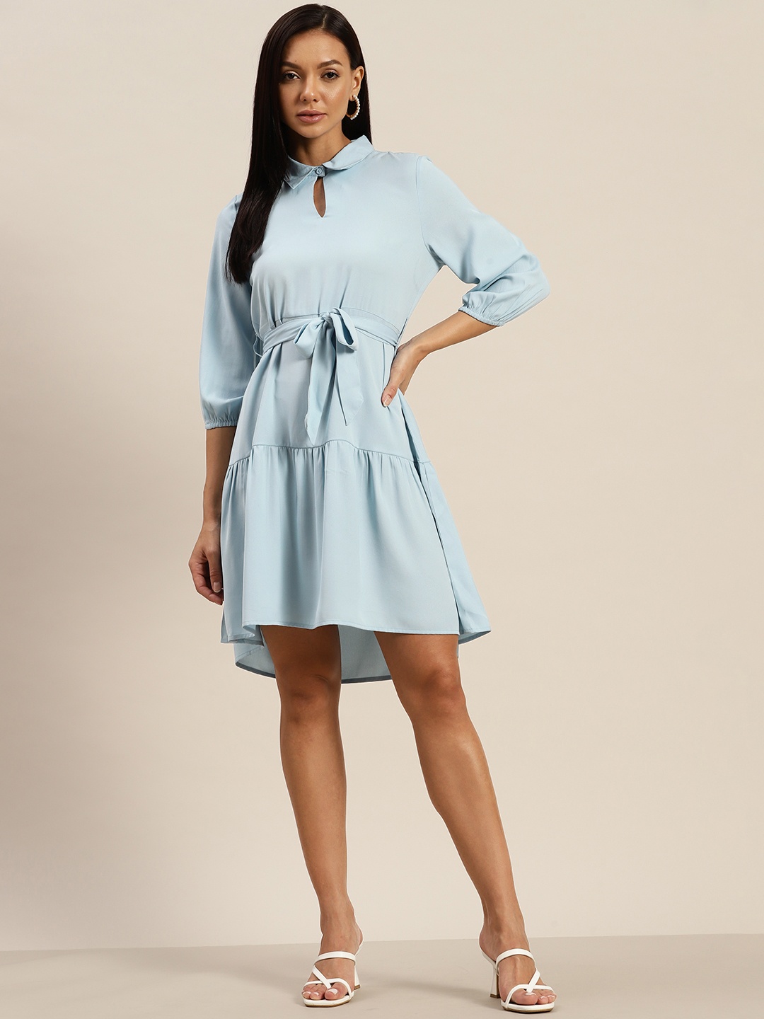 

her by invictus Puff Sleeve A-Line Midi Dress, Blue