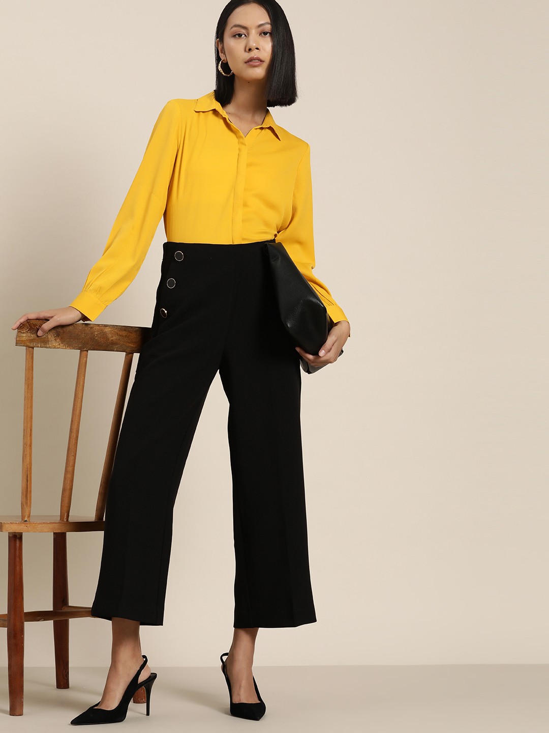 

her by invictus Spread Collar Gather Detail Casual Shirt, Mustard