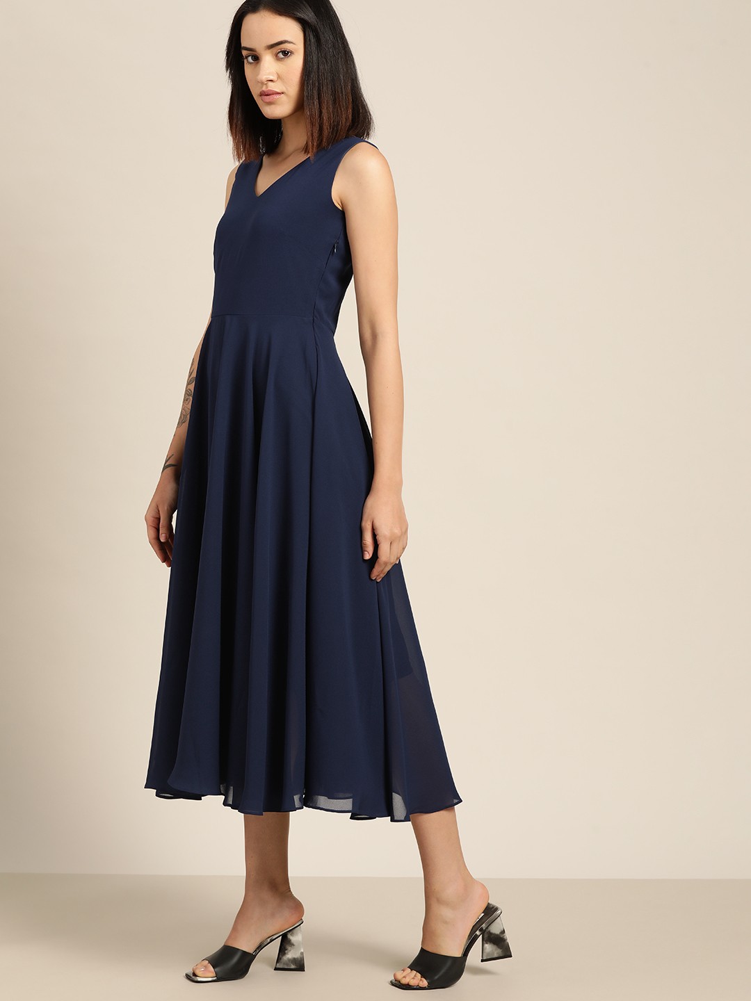 

her by invictus Formal A-Line Pleated Midi Dress, Navy blue