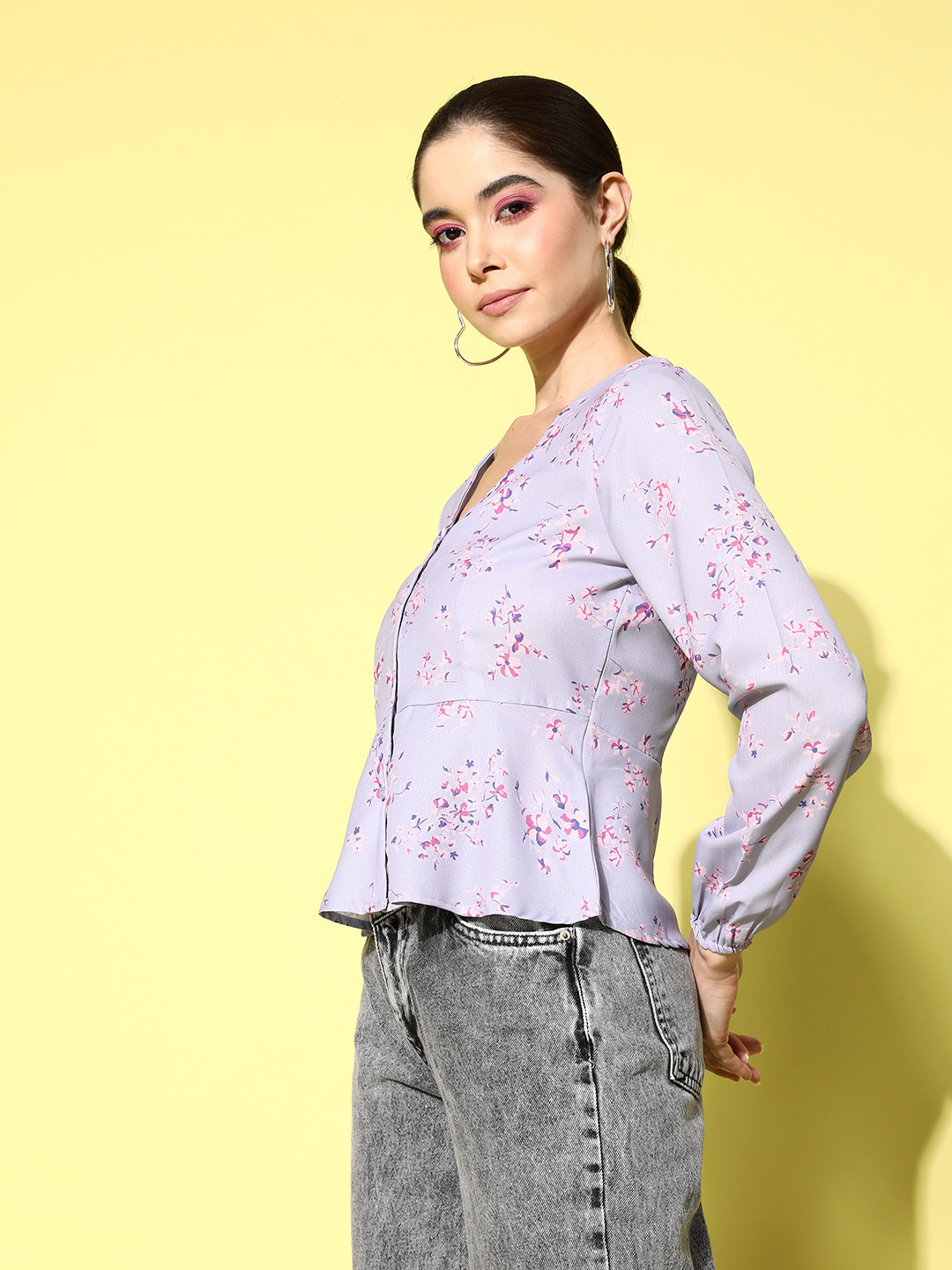 

her by invictus V-Neck Floral Print Top, Lavender