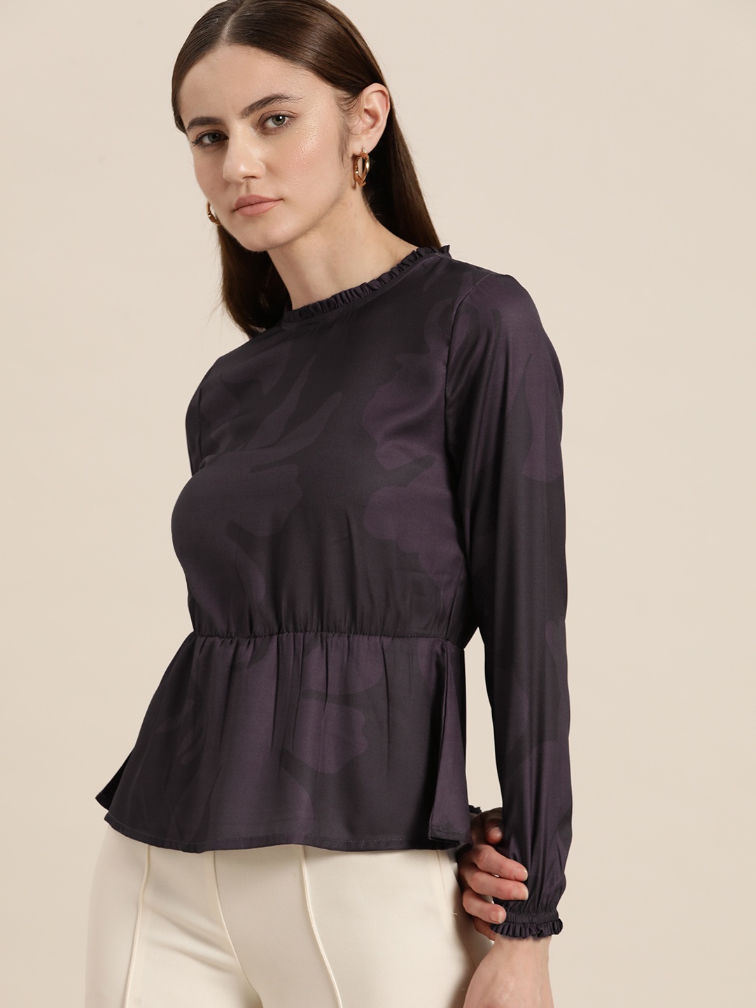 

her by invictus Abstract Printed Cinched Waist Top, Purple