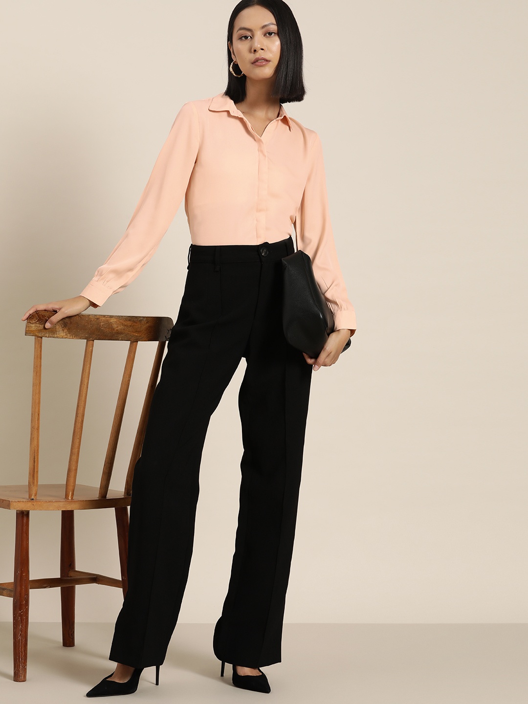 

her by invictus Spread Collar Gather Detail Casual Shirt, Peach