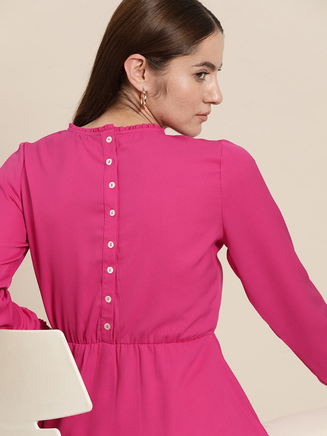 

her by invictus Mandarin Collar Cinched Waist Top, Pink