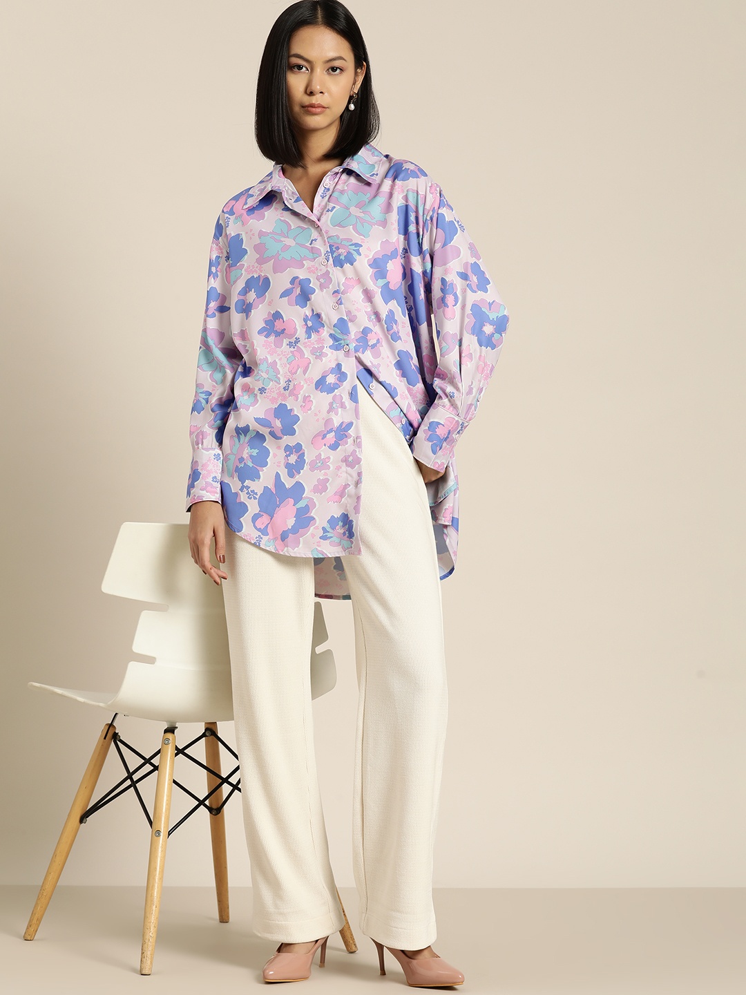 

her by invictus Floral Opaque Printed Casual Shirt, Lavender