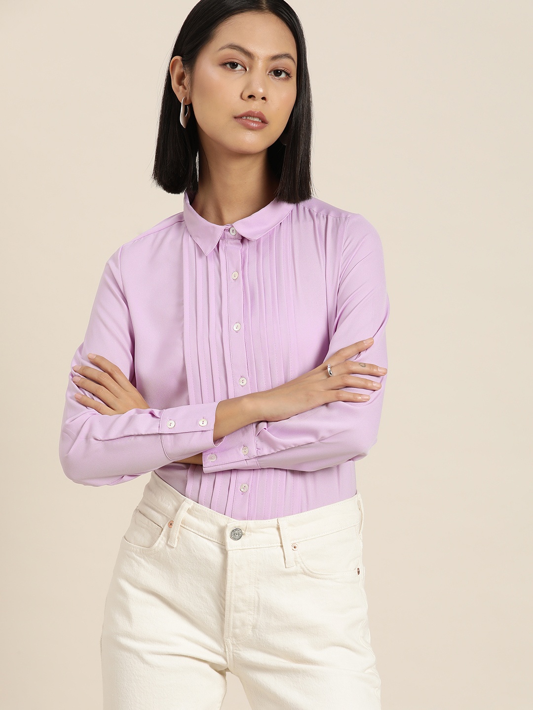 

her by invictus Pin Tucks Detail Casual Shirt, Lavender