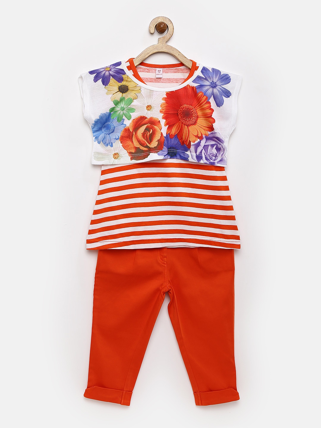 

Peppermint Girls White & Orange Printed Clothing Set