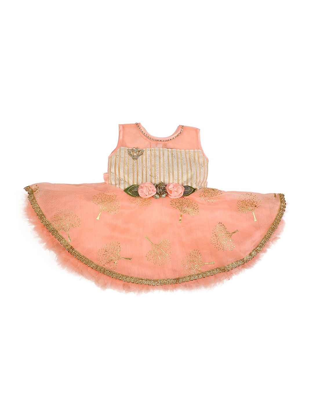 

V-Mart Orange Infant Self Design Synthetic Round Neck Frock Dress