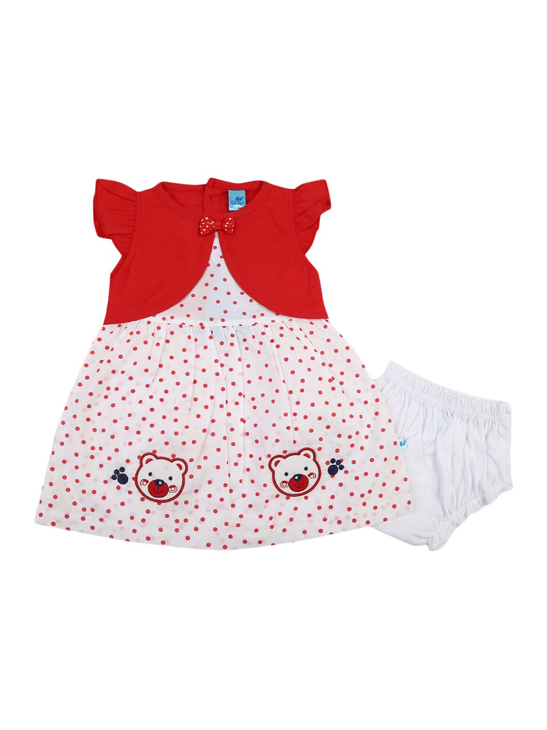 

V-Mart Red Infant Printed Cambric Round Neck Frock Dress