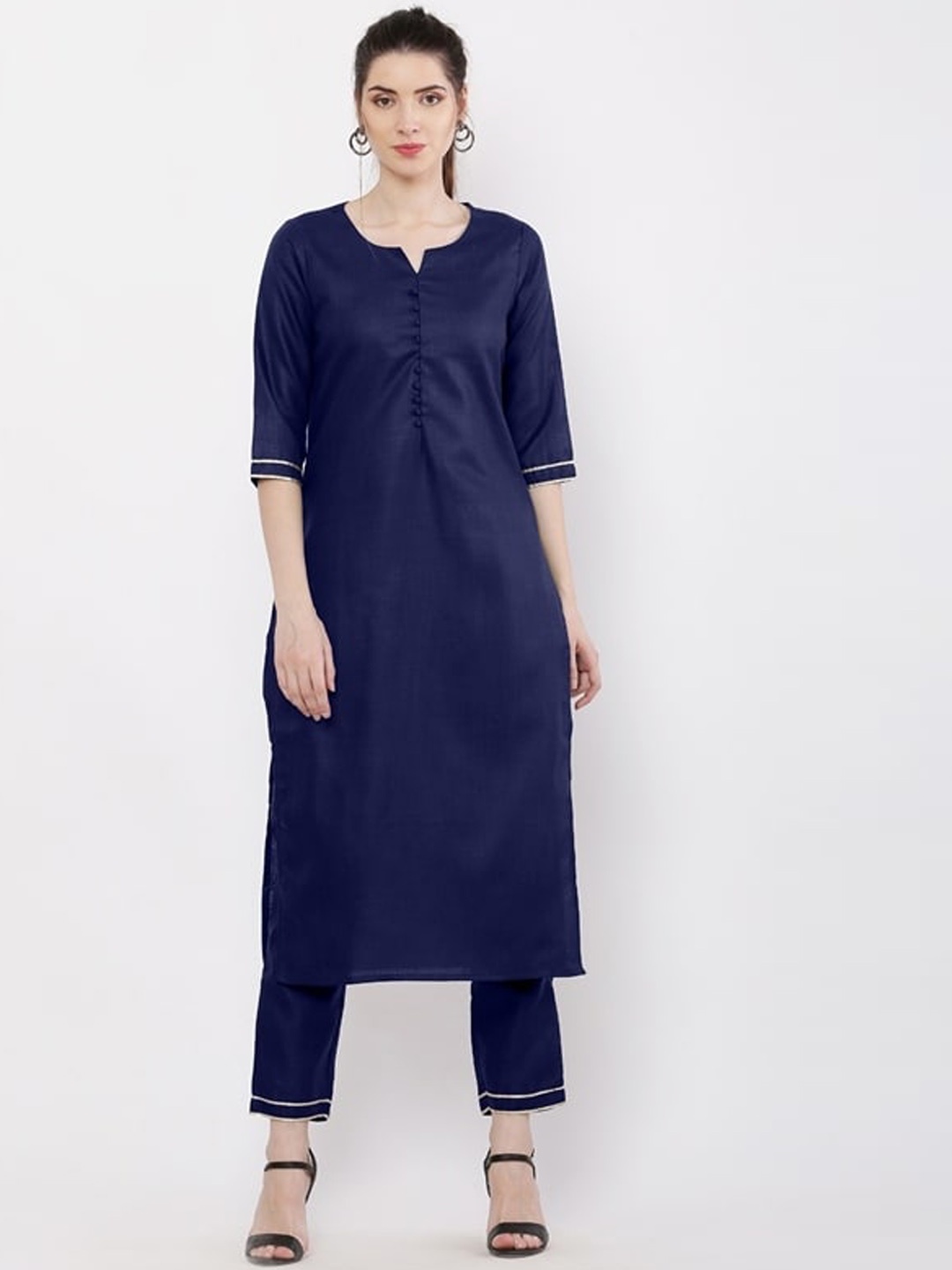 

WinEra Women Navy Blue Cotton Blend Kurta with Trousers