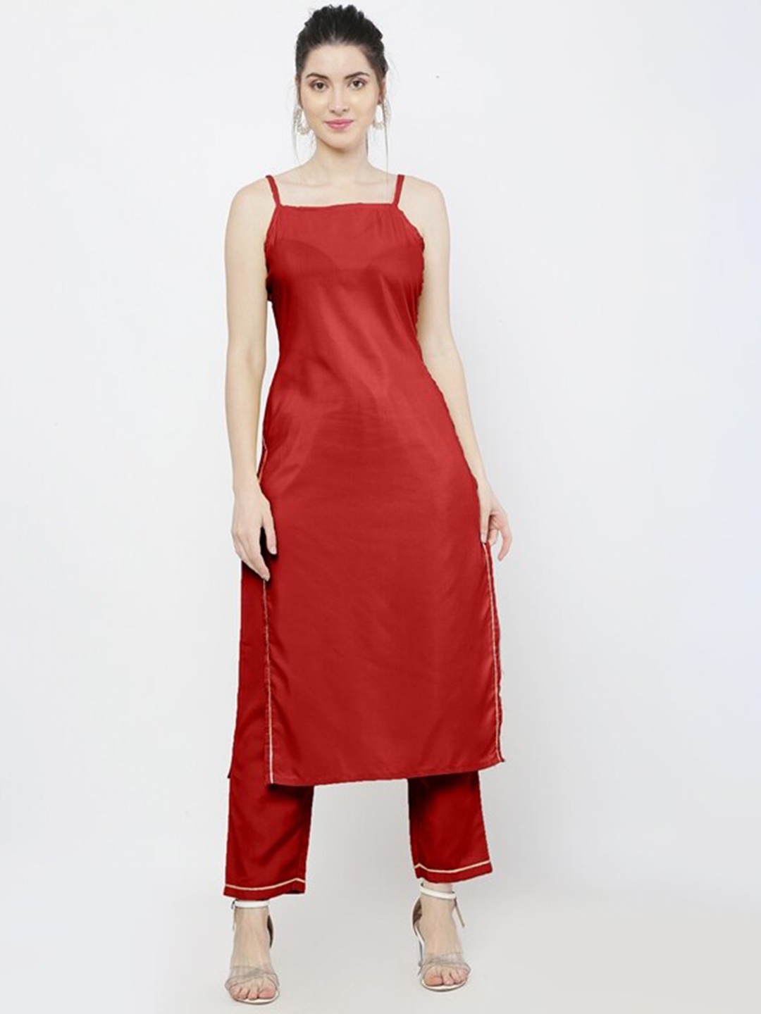

WinEra Women Red Polyester Kurta with Trousers