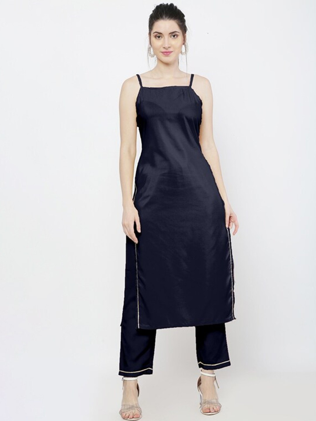 

WinEra Women Navy Blue Polyester Kurta with Trousers
