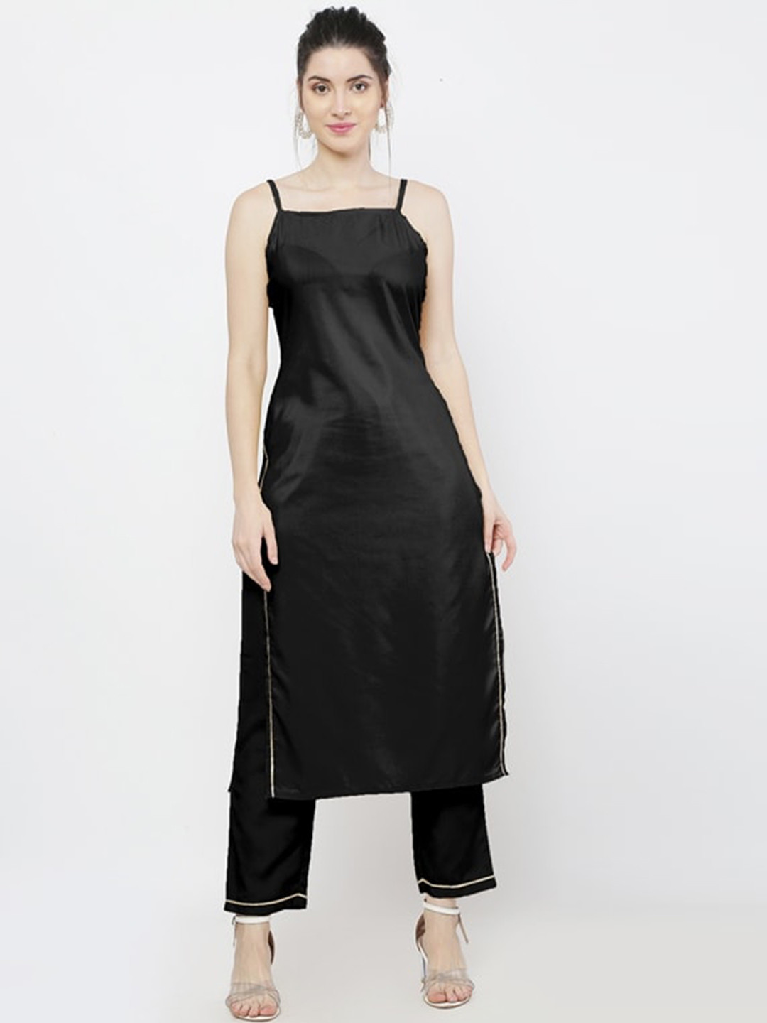 

WinEra Women Black Polyester Kurta with Trousers